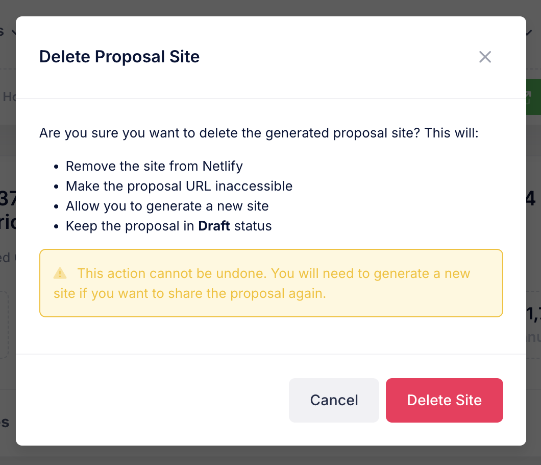 Delete proposal site confirmation